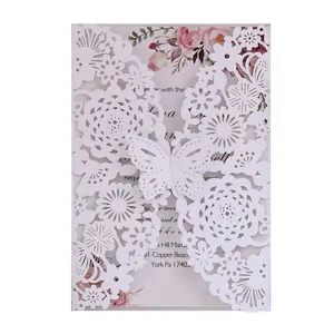 Eleganti Inviti di Matrimonio a Farfalla Tagliati al Laser Con Design Floreale Traforato Carte Invito in Carta Perla Artificialta