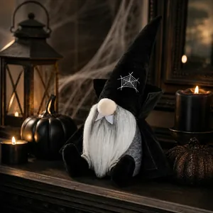 Poupée Gnome Sans Visage d'Halloween Gnome Sorcier Vampire Avec Cape Toile d'Araignée Ornement de Table en Peluche Fait à la Main pour Fête Décor Maison