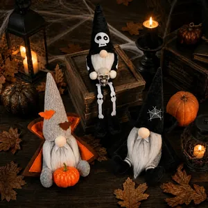 Lot de nains d'Halloween sans visage avec designs de squelette, vampire et sorcier