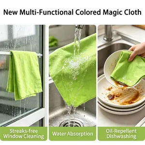 Green microfiber cleaning cloth for glass and dishes with high absorbency and no streaks