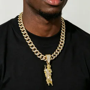 Collier Pendentif Saint Jude Thaddée Iced Out Strass Alliage Chaîne Gourmette Hip Hop Bijoux Religieux Pour Hommes