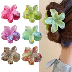 Pinces à Cheveux Fleur Texture Marbre pour Femmes Forme de Frangipanier Laqué PS Grandes Pinces Accessoires de Coiffure Mode