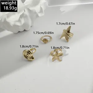 Détails de l'ensemble de 4 bagues étoile de mer et coquillage avec poids et dimensions