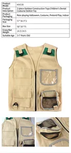 Detail view of khaki adventure vest with functional pockets and D-ring for kids aged 3-7