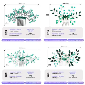 Guida alle taglie per pettini per capelli con strass verdi con dimensioni e pesi dettagliati