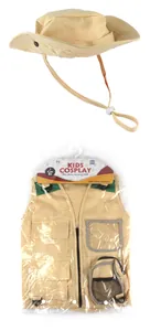 Kids adventure explorer vest and hat set with functional multi-pockets for cosplay