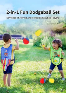 Outdoor action shot of boys wearing kids explorer sticky ball vest set for garden play