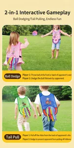 Detail of 2-in-1 outdoor game vest showing velcro target and colorful sticky ball game