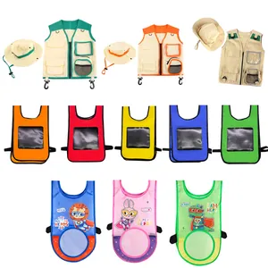 Kids Outdoor Explorer Vest And Hat Adventure Costume Multi Pocket Role Play Camping Fishing Gear Polyester