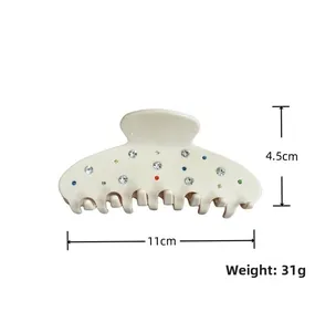Size chart showing 11cm length cream hair claw clip with colorful rhinestones