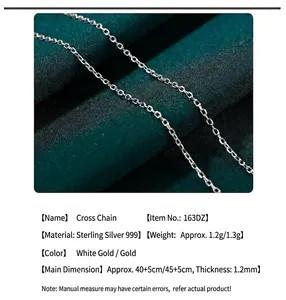 Macro shot of 925 sterling silver cross chain necklace in 1.2mm thickness with details