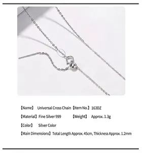 Macro detail of S925 sterling silver cross chain with adjustable needle clasp design