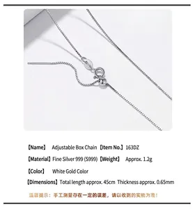 Detailed macro of S999 sterling silver box chain with adjustable slider and spring clasp