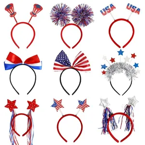 Patriotic USA Independence Day Headband Red White Blue Star Tinsel Fourth Of July Holiday Party Costume Accessory Hair Accessory