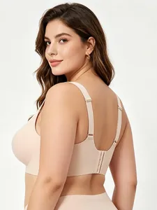 Detailed back view of seamless nude bra showing adjustable straps and hook-and-eye closure