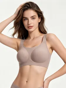 Close-up of seamless nude wireless bra with jelly strip support for full coverage comfort