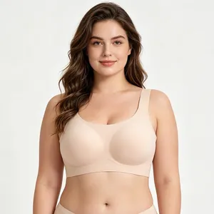 Women Seamless Plus Size Bra Comfortable Soft Support Jelly Strip Wide Shoulder Straps U-Back Wireless Bra For Everyday Wear