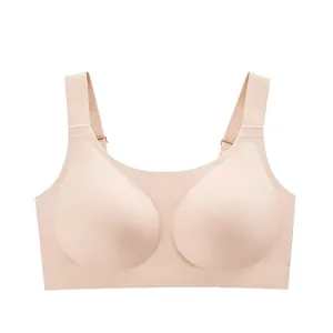 Seamless plus size bra with wide straps and nude color soft jelly support for women
