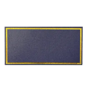 Elegant navy blue table name card with metallic gold foil border for wedding seating