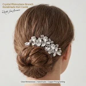 Peigne à Cheveux de Mariée en Cristal de Strass Vintage Élégant Bijoux de Tête de Mariage en Alliage de Fleurs de Feuilles pour Femmes Banquet Fête