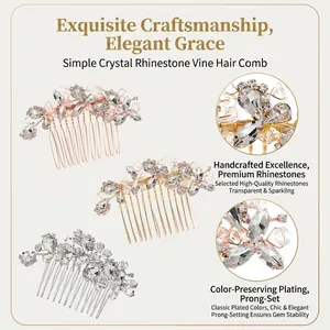 Peigne à cheveux de mariée français vintage avec strass et cristaux en trois tons métalliques