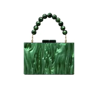 Acrylic Marble Texture Evening Clutch Bag With Beaded Handle Formal Wedding Party Handbag For Women Vintage Style