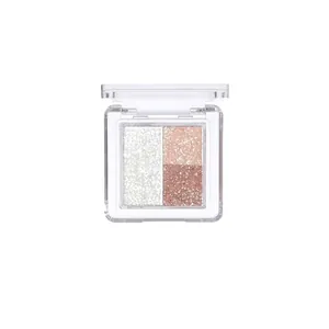 Palette di ombretti rosa viola con glitter argento e marroni in custodia trasparente