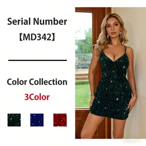 Vestito Mini Di Paillettes Sexy Scollo A V Schiena Scoperta Canotta Incrocio Dietro Vestibilità Aderente Festa Clubwear Donna