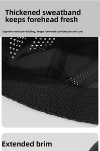 Detail view of thickened sweatband and extended brim on quick-dry sports cap