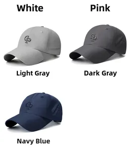 Detail view of breathable side mesh and GP embroidery on quick-dry sport baseball caps