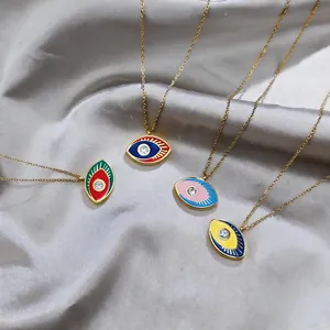 Evil eye pendant necklaces in four color variants on premium silver silk background