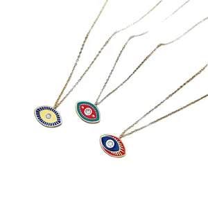 Three colorful bohemian evil eye necklaces with gold chains and zircon accents