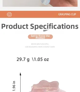 Pink shell hair claw clip product specifications with weight and height measurements