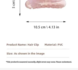 Macro detail showing dimensions of 10.5cm pink translucent mermaid hair claw clip