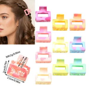 Mini Square Hollow Hair Claw For Women Marble Cow Pattern Resin Shark Clip Small Elegant Geometric Hair Accessories