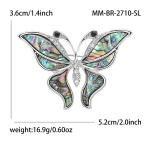 Fashion butterfly brooch with natural abalone shell wings and sparkling crystals