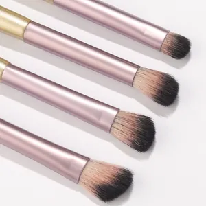 4-piece grape series eyeshadow brush set with rose gold metal ferrules and soft fiber