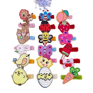 Lot de 15 jolies barrettes en velours brodé animaux et fruits pour fillettes