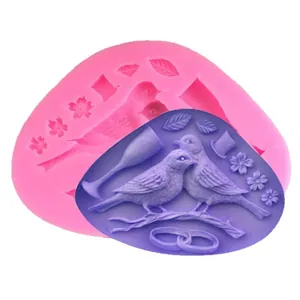 Silicone mold for bird flower and wedding ring patterns on cakes and handmade soaps