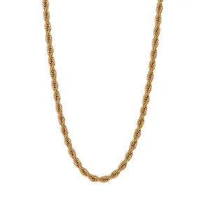 Elegant gold twisted rope chain necklace in high-polished stainless steel for women