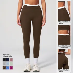 Hoch taillierte Rippen-Yoga-Leggings mit Kontrastbund in neun verschiedenen Farben erhältlich