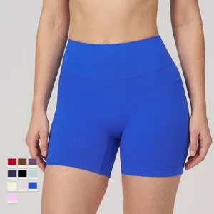 Short de yoga sans couture bleu à taille haute en V avec contrôle du ventre gainant