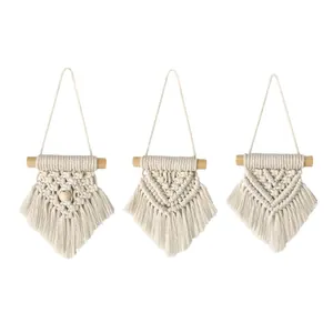 Set of 3 handmade macrame wall hangings with bohemian patterns and tassels for nursery decor