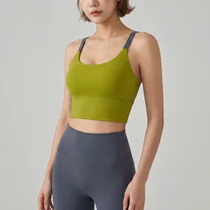 Set reggiseno sportivo verde avocado e leggings yoga grigio scuro a vita alta