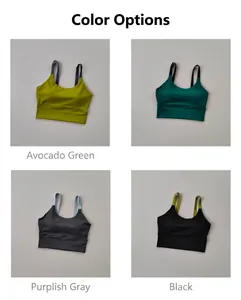 Dettaglio di reggiseni sportivi ad alto impatto nei colori verde avocado, viola, nero e scuro