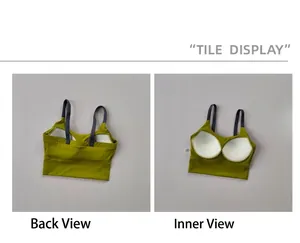 Dettaglio del retro e dell'interno del reggiseno sportivo con coppe integrate