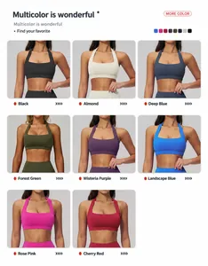 Vue détaillée en grille de brassières de sport dos nu en huit coloris dynamiques
