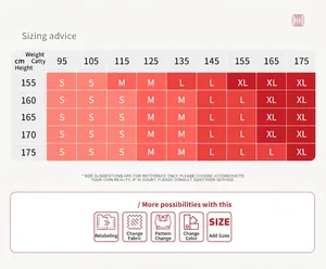 Tableau détaillé des tailles pour brassières de sport d'été du S au XL avec options de personnalisation