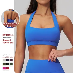 Soutien-gorge de Sport Femme Dos Nu Col Carré Évidé High Impact Yoga Fitness Crop Top Sans Manches Maillot Actif