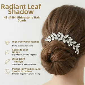 Close-up of leaf-shaped marquise rhinestone hair comb for bridal wedding hairstyles